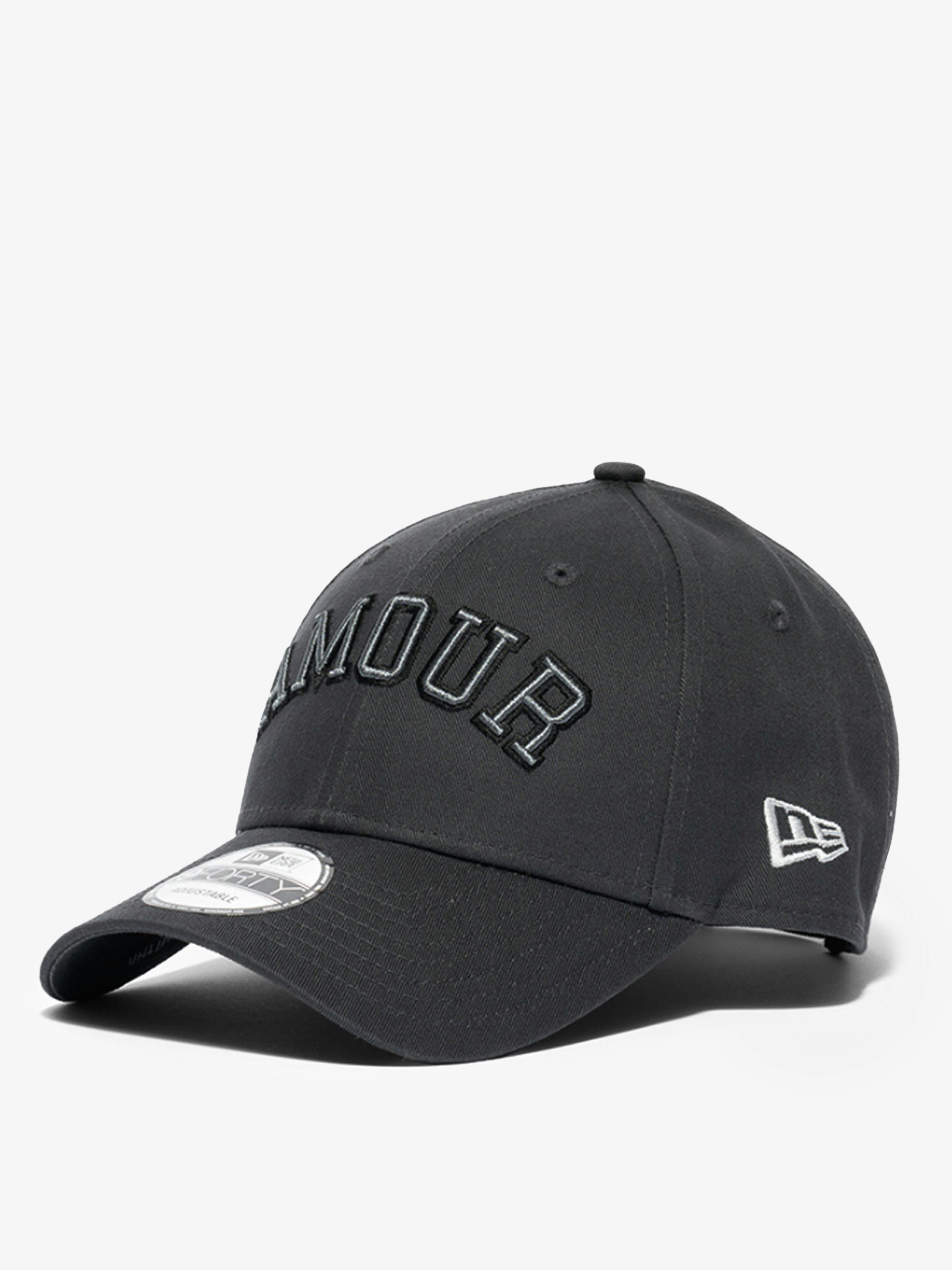 New Era x ZV Amour Cap - Dark grey cotton baseball cap with “Amour” embroidery and New Era logo on the front and “Unlimited Love” slogan on the back.